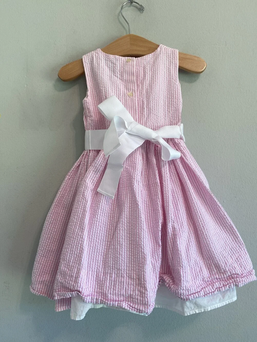 Ralph Lauren Girls Pink White Seersucker Bow Dress 2T